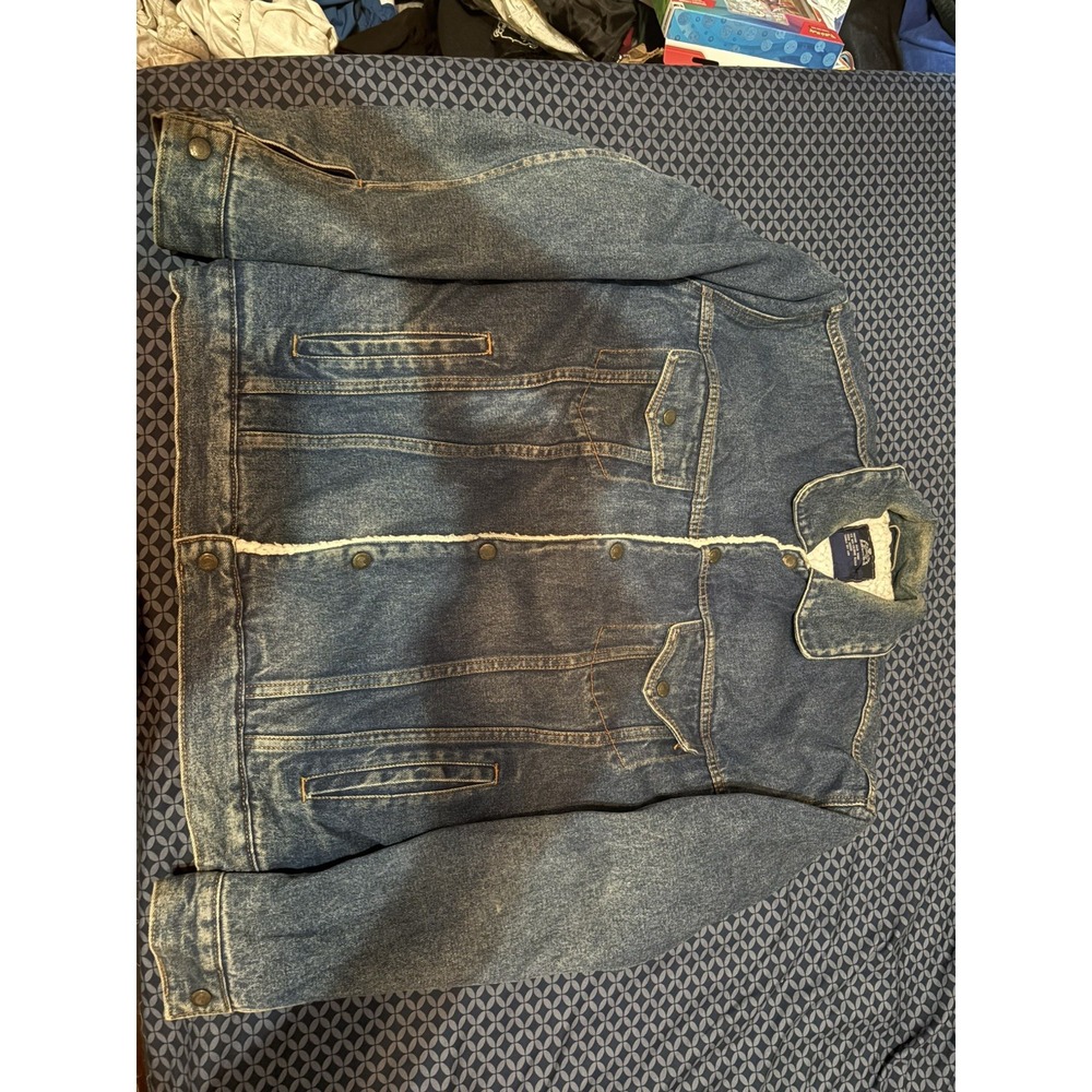 Milano Bay Denim Jacket Men M Blue Denim Sherpa Lined
